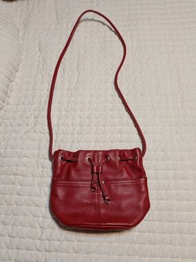 Red Leather Drawstring Crossbody Bag